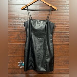 Olia Mini Dress Faux Leather Black Women’s Medium Spaghetti Strap Chic